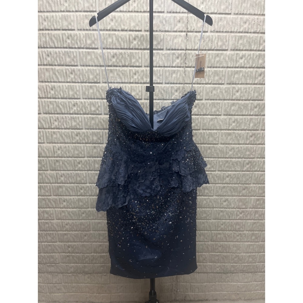 Mandalay Grey Beaded Sequin Strapless Peplum Cocktail Dress U18595DEB Size 12 NE